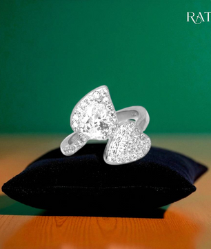 Double Heartstone Silver Love Ring