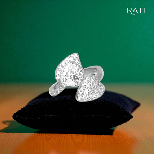 Double Heartstone Silver Love Ring