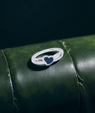 Navy Enamel Heart Silver Ring