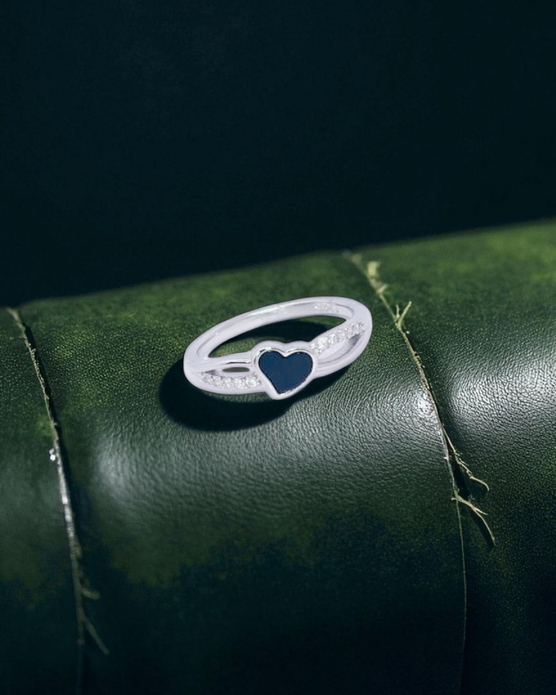 Navy Enamel Heart Silver Ring