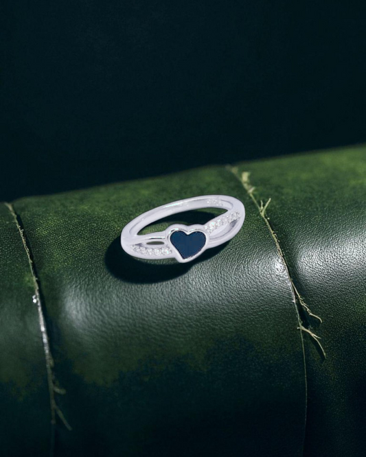 Navy Enamel Heart Silver Ring