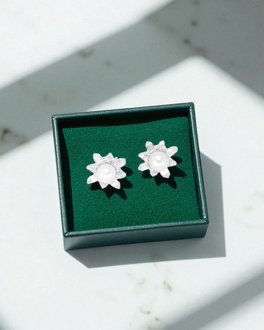 Silver Pearl Blossom Studs Silver Earrings