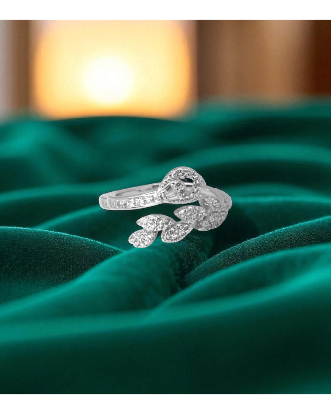 Elara Leafy Sparkle Silver Ring