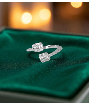 Twin Radiance Cushion-Cut Silver Ring