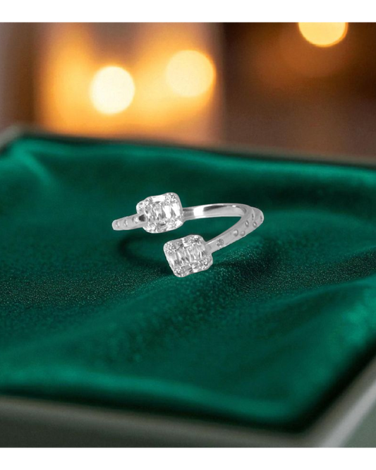 Twin Radiance Cushion-Cut Silver Ring