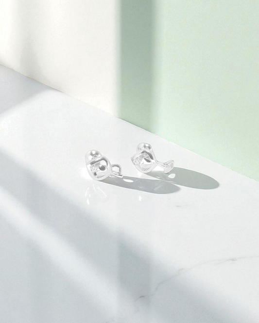 Minimal Bell Dangler Studs Silver Earrings