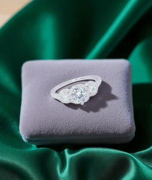 Triple Stone White Silver Ring