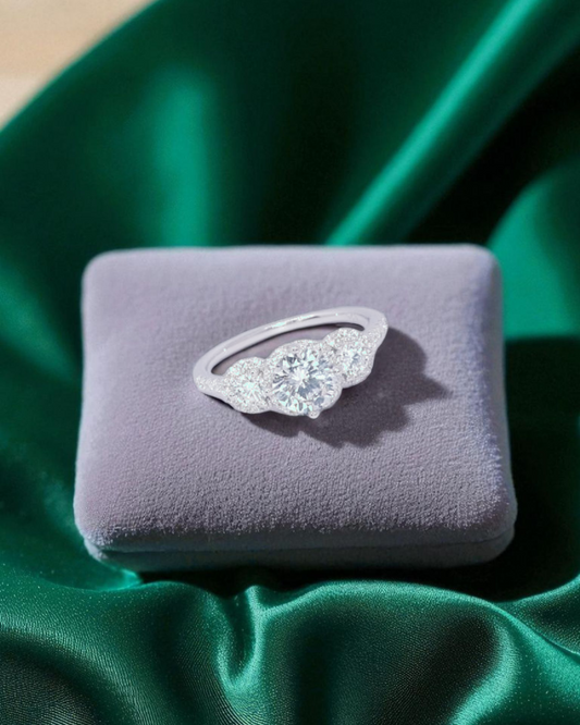 Triple Stone White Silver Ring