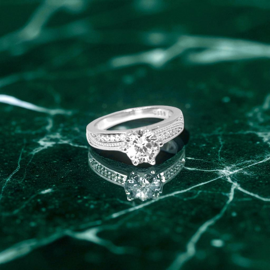 Radiant Solitaire Silver Ring