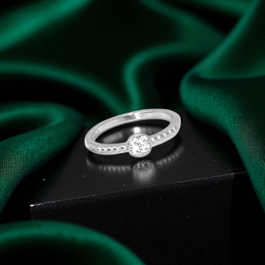 Classic Round Solitaire Silver Ring