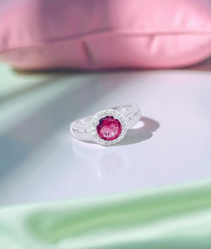 Pink Round Stone Silver Ring