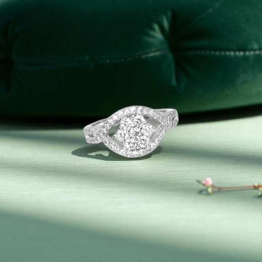 Sparkling Shield Silver Statement Ring