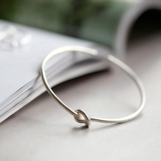 Love Single Knot Open Size Silver Cuff Bracelet Bangle